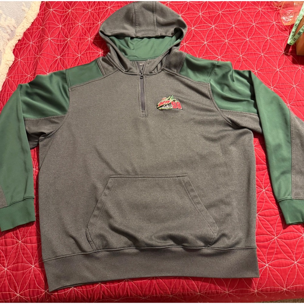 Mens Sport Tek Quarter Zip Hoodie Green‎ Gray Mountain Dew Logo XL